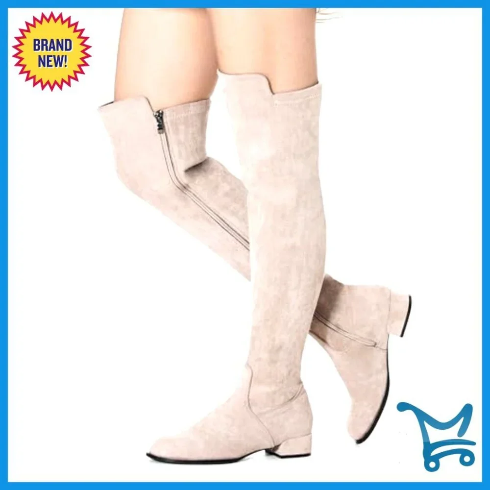 Women's Over Knee Boots Suede Thigh High Block Heel Winter